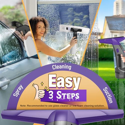 Streak-Free and Powerful Window Vacuum Squeegee Cordless, Window Cleaner with Ultra Absorbent Lint Free Microfiber Cloth, Multi-Purpose Gift Deep Cleans Window, Shower Glass, Mirror and Car