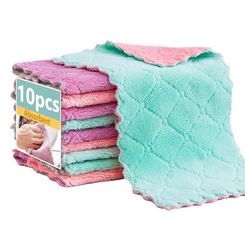 Microfiber Cleaning Cloths - Super Absorbent, Streak-Free & Lint-Free Towels for Glass, Kitchen & Home (Gray, Purple, Pink, Green) (10pcs)