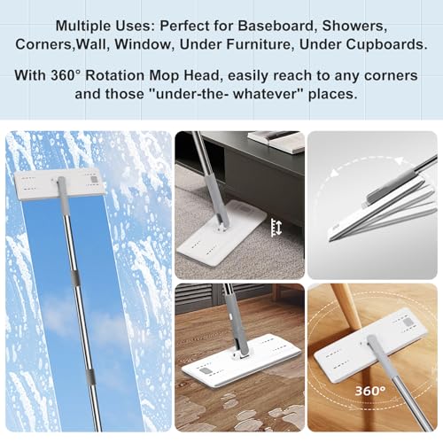 Flat Mop and Bucket with Wringer Set, Hands-Free Floor Mop and Bucket with 3 Reusable Washable Microfiber Pads and 66" Stainless Steel Handle, Wet and Dry Use for Home Floor Cleaning - color: Gray