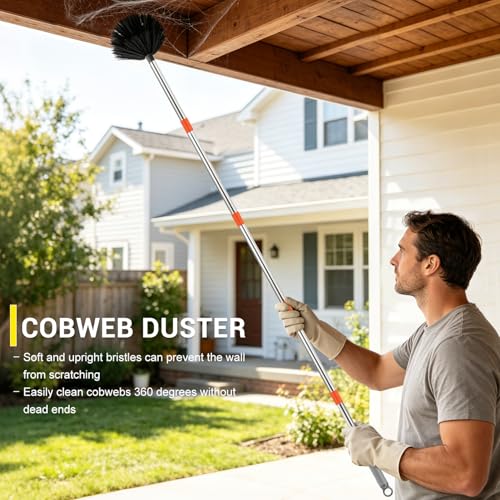 76 Inch Ceiling Fan Cleaner with Long Handle, 360° Fan Blade Cleaner, High Ceiling Duster Cleaning Kit with Cobweb Brush, Chenille and Microfiber Duster for Blinds, Walls and Light Fixtures - color: Gray-complete Duster Kit