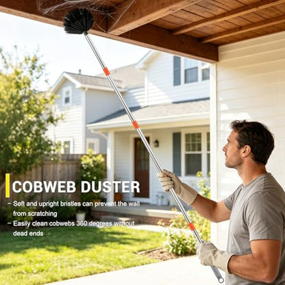 76 Inch Ceiling Fan Cleaner with Long Handle, 360° Fan Blade Cleaner, High Ceiling Duster Cleaning Kit with Cobweb Brush, Chenille and Microfiber Duster for Blinds, Walls and Light Fixtures - color: Gray-complete Duster Kit
