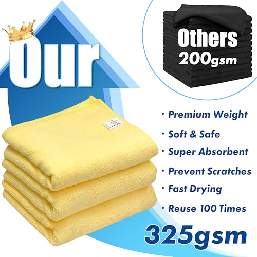 Simple Houseware 3-Pack Microfiber Cleaning Towels, Heavy-Duty & Reusable Cloths for Home, Kitchen, and Car, 16" x 24", 325 GSM - size: 3 Pack