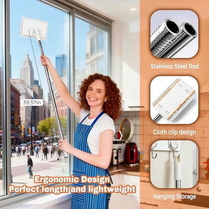 Snap Grip Mini Mop, Zero Touch No Wash Lazy Mop with One-Click Cloth Change, Compatible with Face Towels, Adjustable for Wet/Dry Floors, Tile, Hardwood, Corners (10 Reusable Cloths)