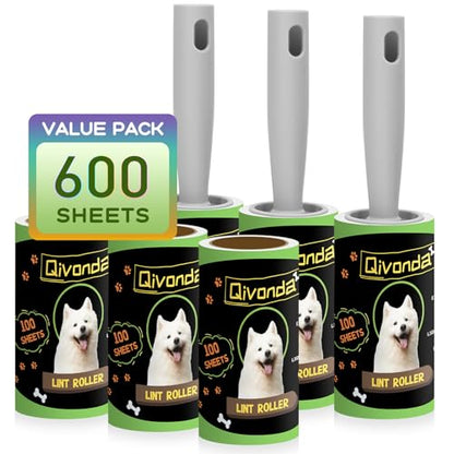 Lint Roller 600 Sheets Mega Value Set, Lint Rollers for Pet Hair Extra Sticky with 3 Upgraded Handles, Portable Lint Remover for Clothes, Furniture, Dog & Cat Hair (6 Pack)