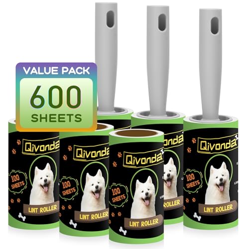 Lint Roller 600 Sheets Mega Value Set, Lint Rollers for Pet Hair Extra Sticky with 3 Upgraded Handles, Portable Lint Remover for Clothes, Furniture, Dog & Cat Hair (6 Pack)