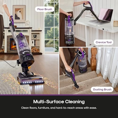 Eureka FlexReach Powerful Upright Vacuum Cleaner for Carpet and Hard Floor, Lift-Up Vacuum with Large Dust Cup, Anti-Tangle, NEU651PL, Purple - size: NEU651PL