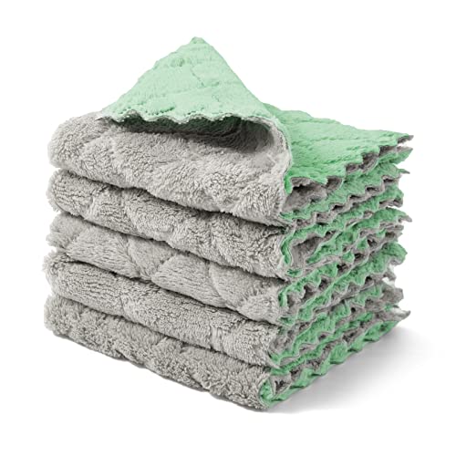 kimteny Cleaning Cloths Kitchen Towels Microfiber Washcloths Lint Free Dish Cloth Reusable Dishtowels Household Super Absorbent Fast Drying, 10"x10", Pack of 5 (Green-Grey) - color: Green-grey