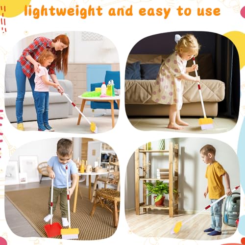 Kids Cleaning Toy Set Toddlers Broom Dust Pan Set for Housekeeping Pretend Play Cleaning Set, Cleaning Toys Gift for Toddlers Girls Boys Age 3-6 Years Old (2PCS - Red and Yellow Set) - color: 2pcs - Red and Yellow Set