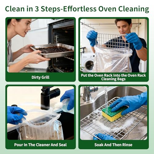10-Pack Heavy Duty Oven Rack Cleaning Bags,19.7 * 27.5 inch，No Scrub Reusable Leak-Proof Soaking Bags for Grill Grates，Universal Fit for Oven Racks, Griddles and Smoker Grates