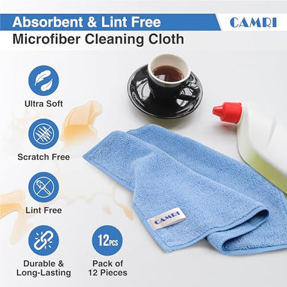 Microfiber Towel Cleaning Cloth – Pack of 12, Size 12.6” x 12.6”, Blue, Lint Free, Super Absorbent, Streak Free, Washable, Multipurpose Cleaning Rags for Kitchen, Glass, Car, Mirror