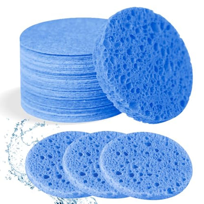 50-Count Facial Sponges Compressed Natural Cellulose Sponge Round Shape Face Sponge for Face Cleansing Exfoliating and Makeup Removal, Blue - color: 50- Pack Blue