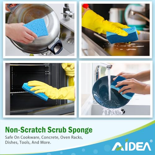 AIDEA Sponges Kitchen, Non-Scratch Scrub Sponge, 6Count, Sponges for Non-Stick Cookware, Kitchen Sponge for Dishes, Cleans Fast Without Scratching, Cleaning Power for Kitchen, Bathroom, Household - color: Light-blue