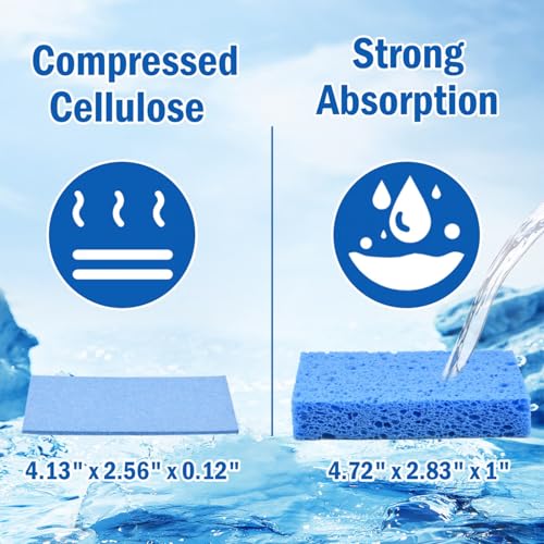 YoleShy 48 Pack Sponges Kitchen Natural Compressed Cellulose Sponges for Dishes Non Scratch for Household Cookware Bathroom Cars Soft Super Absorbent Reusable, Blue and Yellow