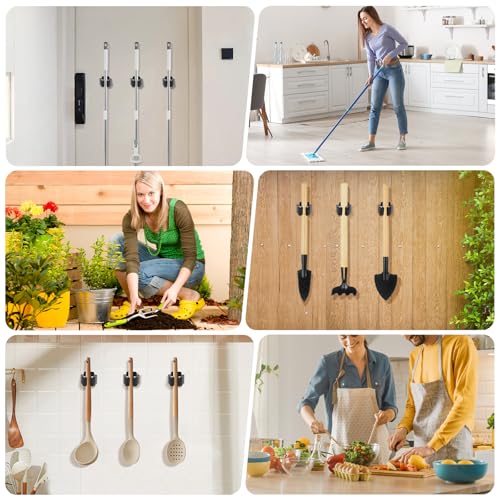 Broom Holder Wall Mount, 12PCS Broom Hanger Wall Mount, Stainless Steel Heavy Duty Mop Holder Broom Mop Hanger Wall with Screws, Garden Outdoor Tool Organizer Rack Broom Hanger (Black) - color: 12pack