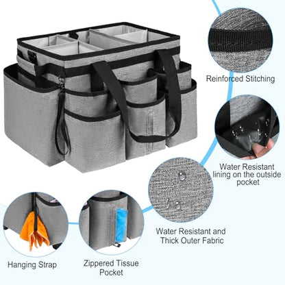 Large Rolling Cleaning Caddy Bag with Detachable Trolley,Cleaning Cart on Wheels with Shoulder Strap,Cleaning Supplies Organizer for Housekeepers,Gray - color: Grey