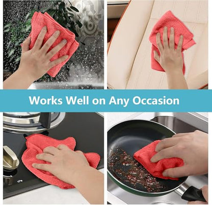 HOMEXCEL Microfiber Cleaning Cloth, Premium Microfiber Towels for Cars, Lint Free, Scratch-Free, Highly Absorbent, Reusable Cleaning Rags for Car, Household, Kitchen, Window(Red,100) - color: Red