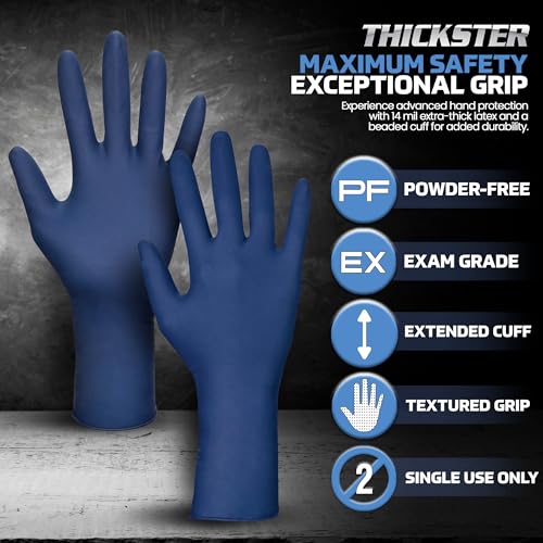 SAS Safety 6604-20 Thickster Powder Free Exam Grade Disposable Latex 14 Mil Gloves, Extra Large, 50 Gloves by Weight - size: X-Large (Pack of 50)