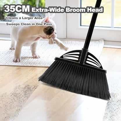 Four-Section Rod Long-Handled Broom,Heavy-Duty Broom, Angle Broom for Outdoor/Indoor（Black） - color: Black