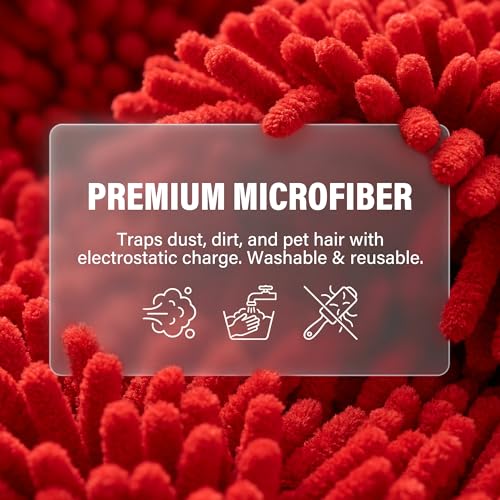 20FT High Reach Ceiling Duster Kit with 5-12ft Extension Pole – Fan & Cobweb Cleaner, Microfiber Feather Duster, 2-in-1 Window Squeegee, 270° Rotating Head, Reusable & Washable, Wall-Mount Rack