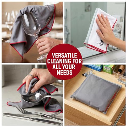 Fox Trot Wine Glass Polishing Cloths (8 Pack) with Storage Pouch | Large Microfiber Glass Drying Towel | Lint Free, Streak Free Shine for Stemware, Crystal & Glassware | 23" L x 20" W - color: 8-pack (White | Gray)