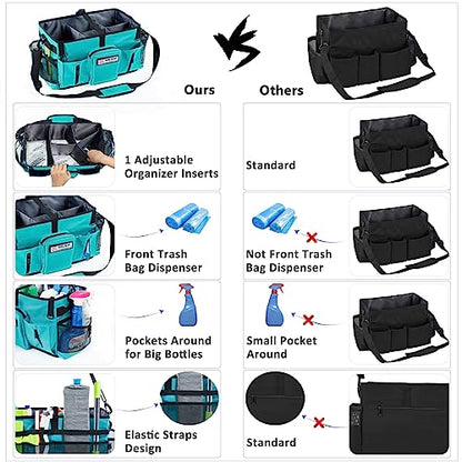 Large Cleaning Supplies Organizer-Cleaning Caddy Organizer With Handles & Shoulder Strap-Cleaning Bags for Cleaning Suppliers-Housekeepers Wearable Cleaning Tote 2023 Upgraded, Teal - color: Teal