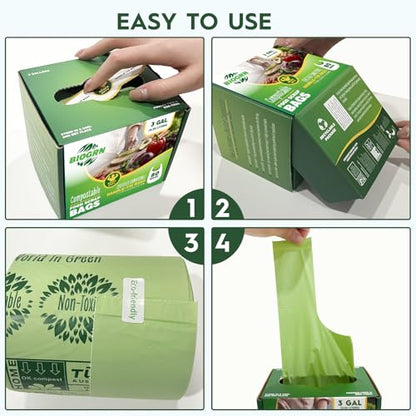 2.6-3 Gallon Compostable Trash Bags with Handles 80 Count 0.67 Mil 11.36 L Small Kitchen Wet Food Scrap Waste Compost Bag for Countertop Bin ASTM D6400 US BPI and OK Compost Home Certified - color: 3 Gal, Handles Bags, 80 Count