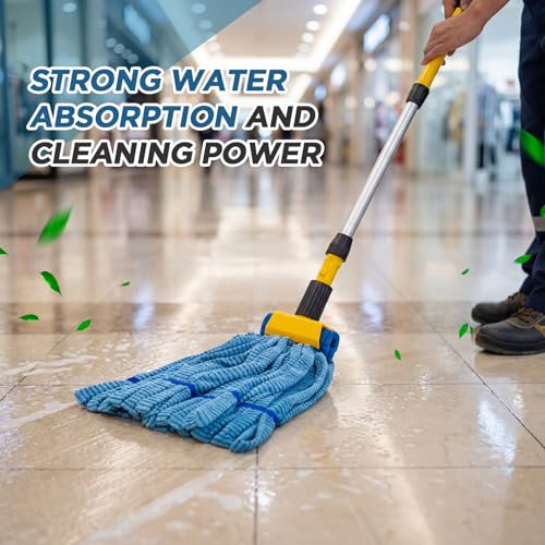 Hushee 6 Pack Large Microfiber Tube Mop Heads 18 oz Heavy Duty Commercial Industrial Wet Mop Head Refill Reusable Machine Washable Looped End Mopheads for Hardwood, Tile, Laminate Floors (Blue) - color: Blue