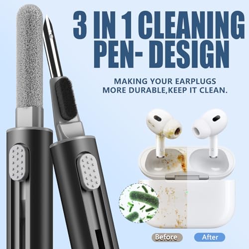 【2 Pack】 Cleaner Kit for AirPods Pro 1 2 3 Earbuds,Cleaning Kit Pen Shape with Soft Brush Flocking Sponge Tool for Bluetooth Earphones Headphones Charging Case,Phone,Camera and Computer(White+Black) - color: C2-White+Black