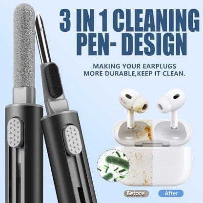 【2 Pack】 Cleaner Kit for AirPods Pro 1 2 3 Earbuds,Cleaning Kit Pen Shape with Soft Brush Flocking Sponge Tool for Bluetooth Earphones Headphones Charging Case,Phone,Camera and Computer(White+Black) - color: C2-White+Black