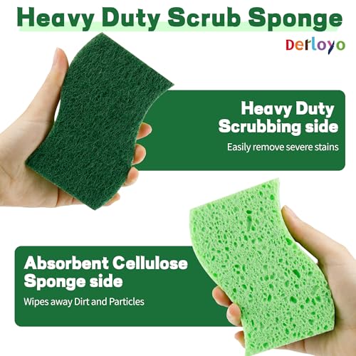 12 Count Heavy Duty Scrub Sponges,Long Lasting Cleaning Sponges for Cleaning Kitchen and Household, Dishes,Dual Sided Kitchen Sponges for Non-Coated Cookware-Green - color: Green-12