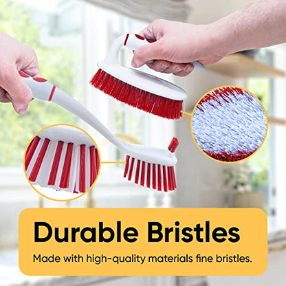 Deep Cleaning Brush Scrubber Set of 3-2 Double Sided Dish and Vegetable Brush and 1 All-Purpose Scrub Brush – Heavy Duty, Non-Scratch, Multipurpose Utility Scrubber for Home, Kitchen, Bathroom – Red