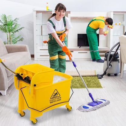 Mop Bucket with Side Press Wringer and Wheels, Heavy Duty Rolling Cleaning Cart, 20 Quart Industrial Mop and Bucket Set for Home Office