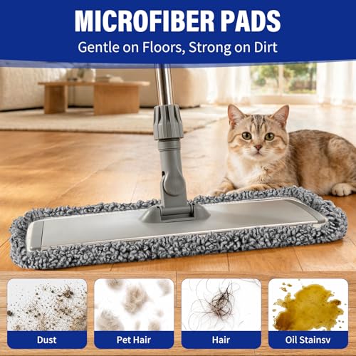 18-Inch Microfiber Mop, Flat Mop for Floor Cleaning with 3 Washable Pads | Stainless steel handle, 3 reusable microfiber pads, wet/dust mopping for hardwood, vinyl, laminate & tile floors
