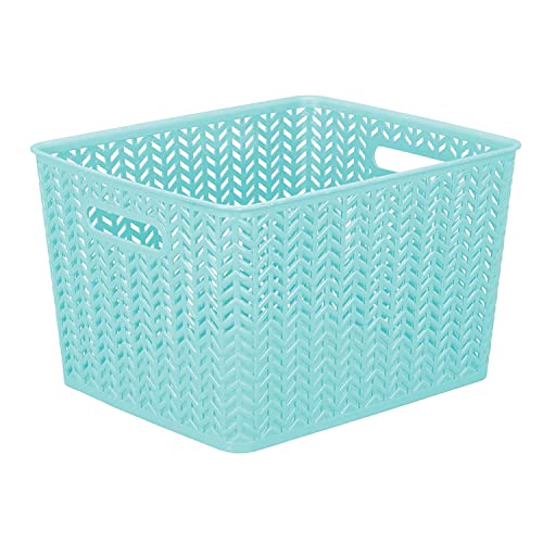 Simplify Large Herringbone Bin, Storage Tote Basket, Organizer, Decorative, Good for Closets, Countertops, Desks, Dressers, Accessories, Cleaning Products, Sports Equipment, Toys, in Dusty Blue - color: Dusty Blue, size: Large, style: 1 Pack