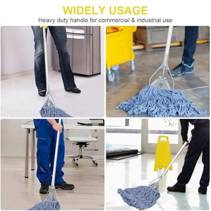 Mop Handle Commercial Heavy Duty - 57 Inch Industrial Metal Mop Stick Replacement for Floor Cleaning - Professional Mops Head Replacement Holder - color: Yellow 1 - Metal Clamp