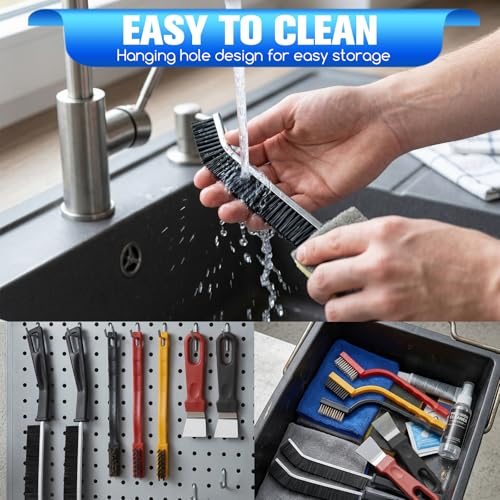 3 Pcs Wire Brush Scraper Multi-Kitchen Cleaning Scrub Brushes Small Stainless Steel Brass Grill Nylon Bristle Deburring Metal Heavy Duty Cleaning Rust Removal for Ovens Stoves Induction Hob