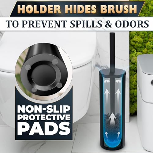 Black Toilet Brush and Holder Set - Scratch Resistant Black Toilet Bowl Brush and Holder with Soft Bristles Replaceable Head, Protection from Splashes, and Compact Design - for Effective Cleaning - color: Black