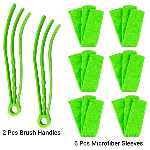 2 Pieces Microfiber Blind Duster Brushes with 6 Microfiber Sleeves Window Blind Cleaner Dust Collector Tools with Extra Microfiber Sleeves for Window Shutters Vent Air Conditioner