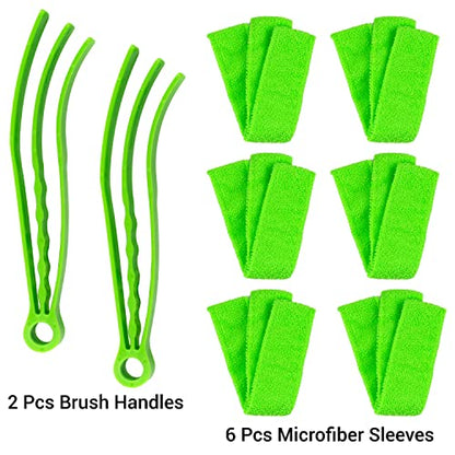 2 Pieces Microfiber Blind Duster Brushes with 6 Microfiber Sleeves Window Blind Cleaner Dust Collector Tools with Extra Microfiber Sleeves for Window Shutters Vent Air Conditioner