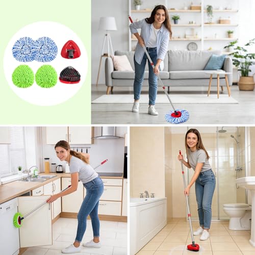 Mop Heads Replacements for Ocedar Easywring RinseClean 2 Tank Spin Mop Replace Heads for O Cedar 2 Tank Spin Mopping Sets Including 4 Pack Refills, 1 Pack Scrub Brush and 1 Base for All Floors Clean - size: for Ocedar 2 Tank
