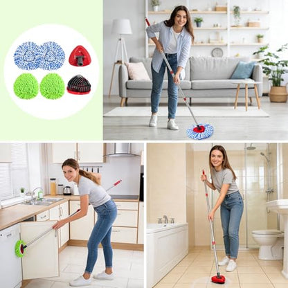Mop Heads Replacements for Ocedar Easywring RinseClean 2 Tank Spin Mop Replace Heads for O Cedar 2 Tank Spin Mopping Sets Including 4 Pack Refills, 1 Pack Scrub Brush and 1 Base for All Floors Clean - size: for Ocedar 2 Tank