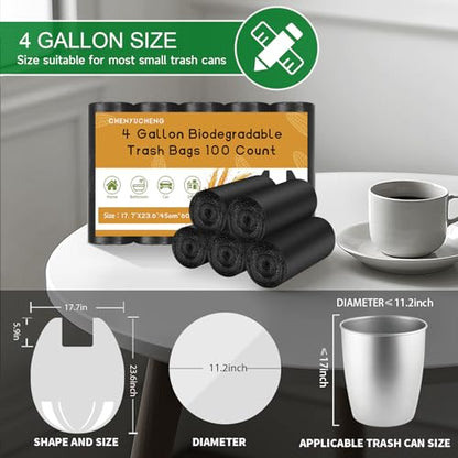 4 Gallon Small Trash-Bags With Handles - Black 4 Gal Mini Garbage Bag 200 Count Biodegradable Unscented 15 Liter Tiny Waste Basket Liners Bathroom Kitchen Office Car Strong Thick Bulk Chenyucheng - style: 4gallon Black 200 Count