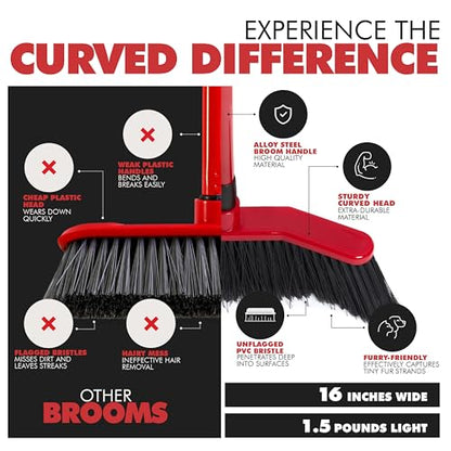 with Dustpan Combo Set, 16-Inch Curved Head, Pack of 2 | 52" adjustable telescopic handle, soft PVC bristles, indoor outdoor kitchen sweep, clears pet hair, dust, debris