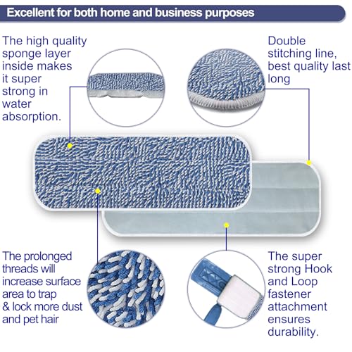 Replacement Mop Pad 16.5''x5.5'' for Floor Cleaning, 5 Pack Chenille Dust Mop Head Refills Attract and Pick Up Pet Hair, Washable Dry Cleaning Pads Compatible with Bona Mop and Most Spray Mops