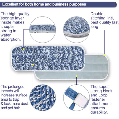Replacement Mop Pad 16.5''x5.5'' for Floor Cleaning, 5 Pack Chenille Dust Mop Head Refills Attract and Pick Up Pet Hair, Washable Dry Cleaning Pads Compatible with Bona Mop and Most Spray Mops