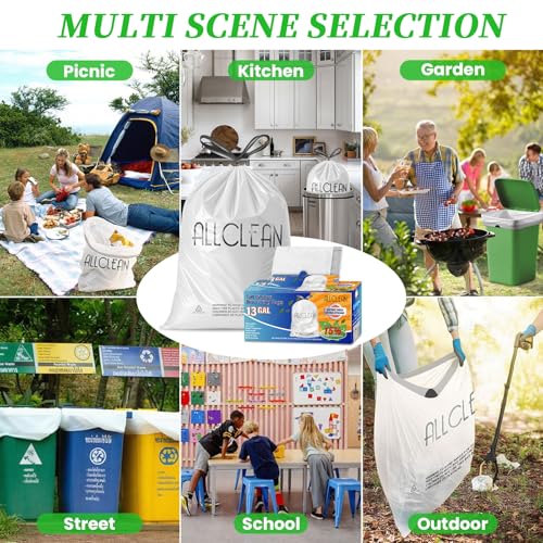 Trash Bags 13 Gallon Tall Kitchen Drawstring Garbage Bags,Fit 13 Gal Bins,Heavy Duty Tear&Leak Resistant Unscented Recyclable Trash Can Liners for Home Office Bathroom Garden Garage Outdoor - style: 13 Gallon-White