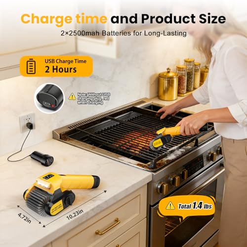 5000mAh 350 Mins Runtime Electric Rotary Grill Brush G2, 800RPM Powerful Outdoor Automatic Grill Cleaning Brush, 304 Stainless Steel No Bristle Shedding Cordless BBQ Cleaner