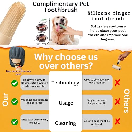 Pet Hair Removal Glove for Cats & Dogs with Silicone Pet Toothbrush – Reusable Magic Brush – Five-Finger Electrostatic Pet Hair Remover Glove for Laundry, Couch, Carpet & Car Seat - color: black