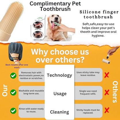Pet Hair Removal Glove for Cats & Dogs with Silicone Pet Toothbrush – Reusable Magic Brush – Five-Finger Electrostatic Pet Hair Remover Glove for Laundry, Couch, Carpet & Car Seat - color: black