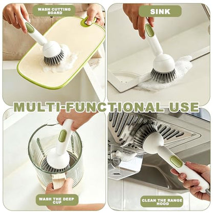 Dish Brush with Soap Dispenser- Kitchen Cleaning Brush, Adjustable Head Scrubber for Pots Pans Sink Cleaning Tool with Handle(Green) - color: Green